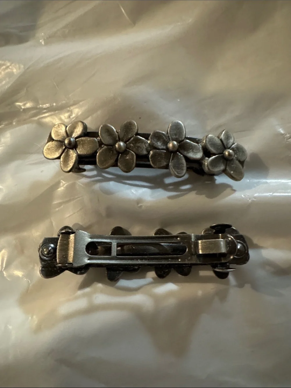 Floral Metal Hair Clips - Silver Flower Barrette Set